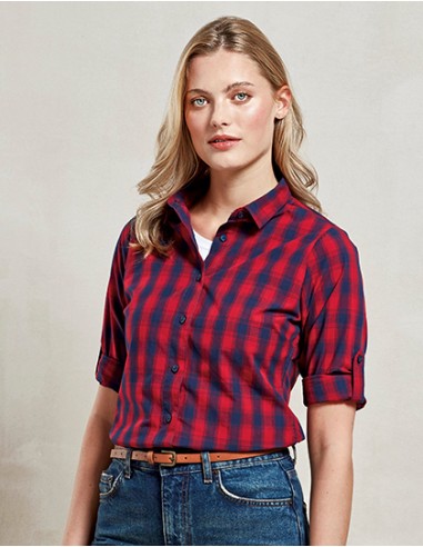 P-PR350-Womens Mulligan Check Cotton Long Sleeve Shirt